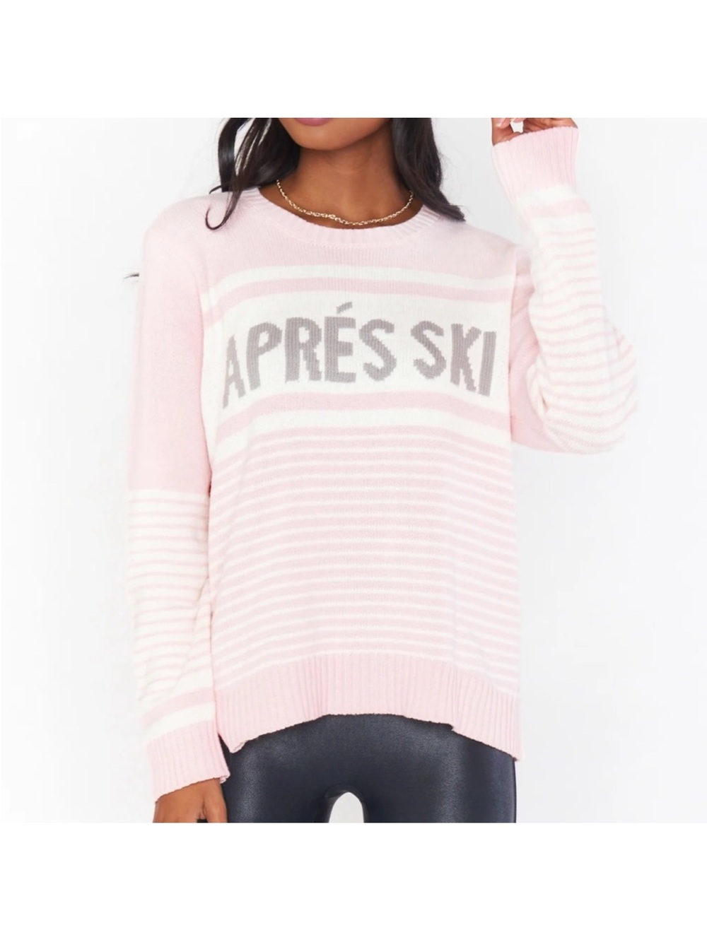Show Me Your MuMu Apres Ski Pink Knit longsleeve crew neck sweater size XS